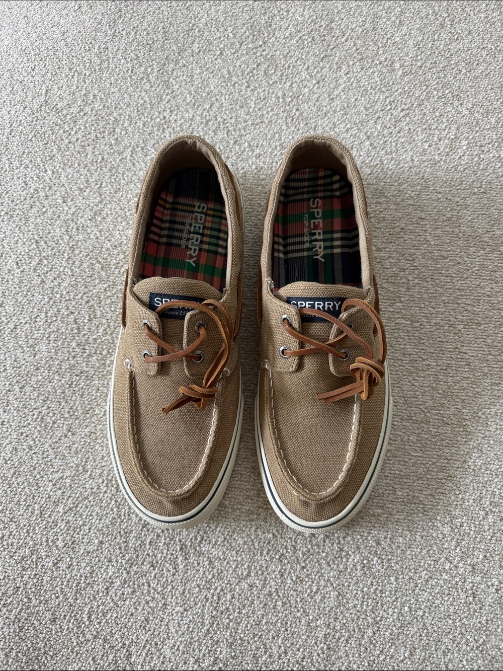 Men’s Sperry Tan Canvas & Brown Leather Lace Boat Shoes